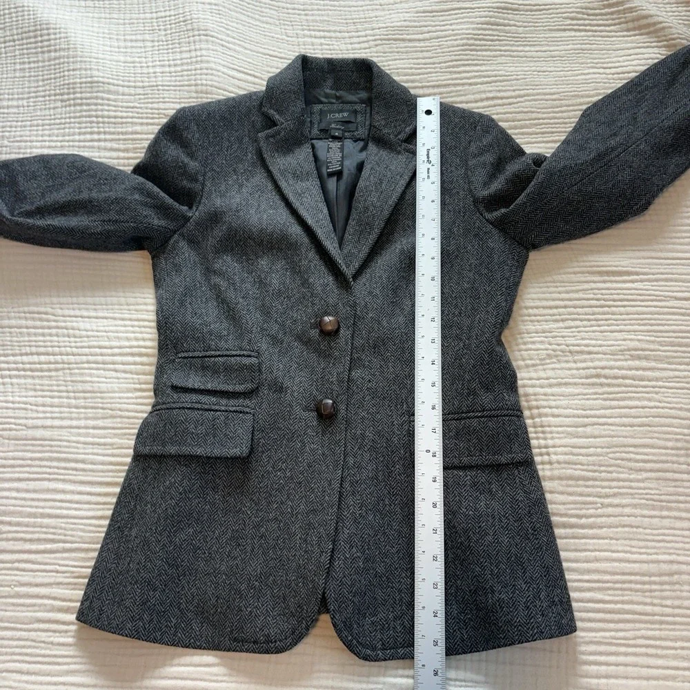 J CREW Womens Sz 4 Gray Black Herringbone Wool Button Lined Jacket Blazer - Picture 7 of 8